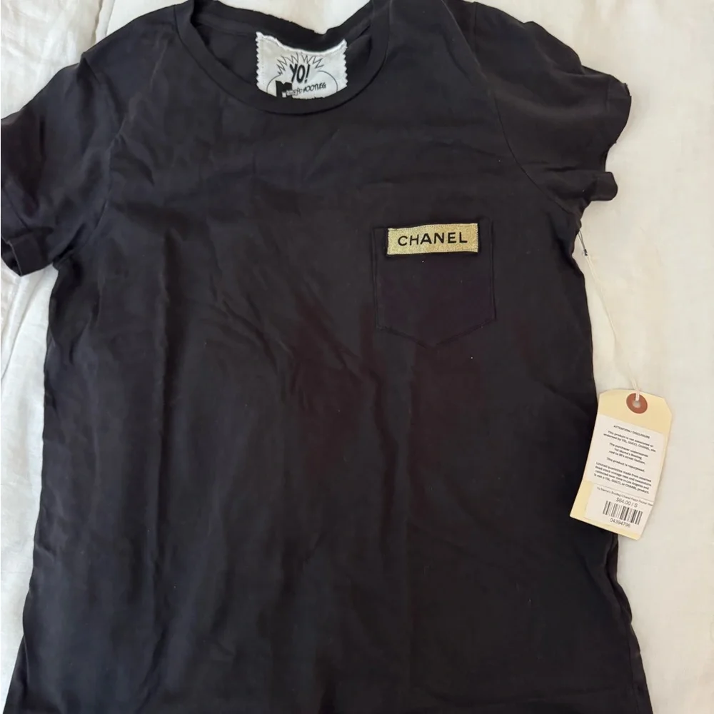 CHANEL Black Short Sleeve Tee with Branded Pocket - Picture 1 of 5